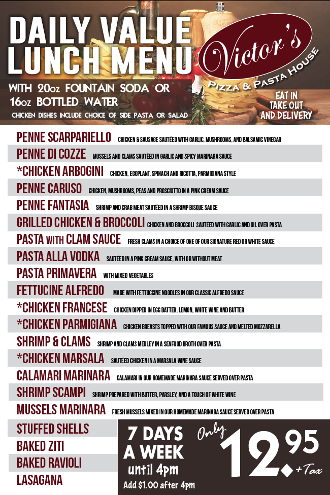 Lunch Specials Victor's Pizza & Pasta House